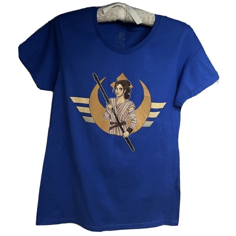 Tee Fury Star Wars Rae Rebel Limited Blue Graphic T-Shirt 3XL Cotton Stretch New